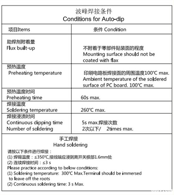 AC插座通用焊接条件